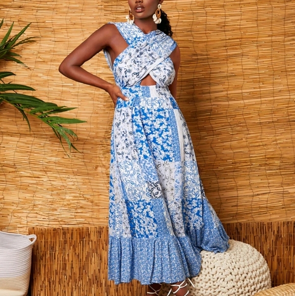 Maxi blue and white dress - Picture 1 of 5